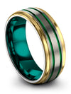 Mens 8mm Green Line Tungsten Brushed Wedding Band Mid Band