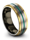 8mm Teal Line Men Tungsten Wedding Ring 8mm Grey Ring Couples Ring Couples - Charming Jewelers