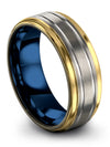 Tungsten Wedding Band 8mm Grey Line Band Tungsten Grey 8mm 65th - Blue Sapphire - Charming Jewelers