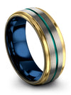 Guys 8mm Teal Line Wedding Band Grey Plated Tungsten Ring for Man Grey Her Band - Charming Jewelers
