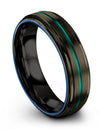 Male Gunmetal Wedding Bands Engravable 6mm Teal Line Tungsten Bands Promise - Charming Jewelers
