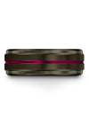 Gunmetal Fucshia Line Anniversary Ring Tungsten Carbide Ring Fiance and Wife - Charming Jewelers