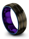 Step Flat Wedding Band Tungsten Ring His and Fiance Brushed Gunmetal Rings - Charming Jewelers