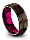 Gunmetal Anniversary Band Set for Wife Tungsten Red Line