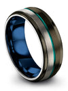 Matte Gunmetal and Teal Womans Promise Rings Matching Wedding Rings for Couples - Charming Jewelers