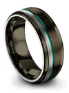 Wedding Ring Set Unique Tungsten Teal Line Band Gunmetal Plated Jewelry Lady - Charming Jewelers