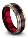 Man Purple Line Anniversary Band Tungsten Wedding Rings Gunmetal Marriage Rings - Charming Jewelers