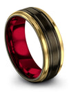 Men Wedding Band Gunmetal Groove Men&#39;s Tungsten Wedding Ring Polished Engraved - Charming Jewelers