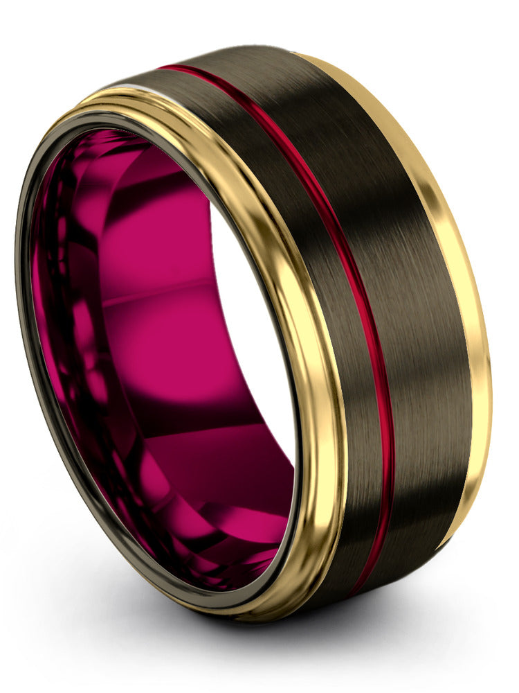 Guy Gunmetal and Red Tungsten Anniversary Ring Lady Wedding
