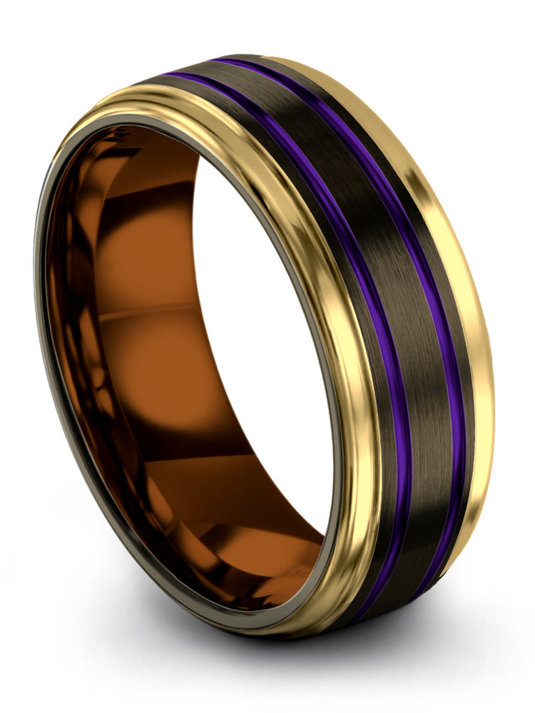 8mm Purple Line Promise Ring Womans Ladies Gunmetal Wedding
