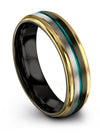 Lady Wedding Bands 6mm Teal Line Tungsten Carbide Engraved
