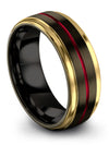 Gunmetal Black Wedding Bands Men&#39;s Tungsten Groove Rings Guys 8mm Black Line - Charming Jewelers