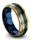 8mm Teal Line Wedding Band Gunmetal Teal Tungsten Ring for Ladies Engagement - Charming Jewelers