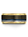 10mm Blue Line Wedding Band Gunmetal Tungsten Carbide 10mm Gunmetal Engagement - Charming Jewelers